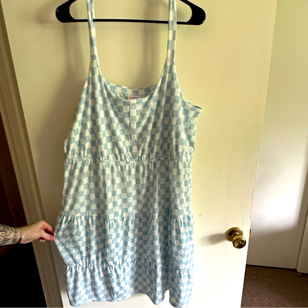 Lularoe Amanda blue checkered strap dress